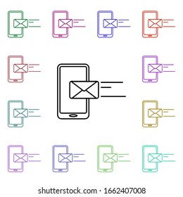 Inbox in smart phone multi color style icon. Simple thin line, outline vector of sosial media network icons for ui and ux, website or mobile application
