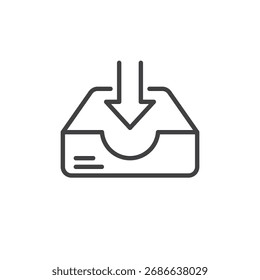 Icono de línea de bandeja de entrada que representa el correo entrante. Icono, signo y Vector de esquema para mensajes, correo electrónico o sistemas de almacenamiento de archivos.