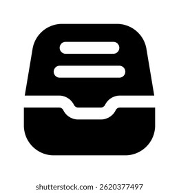 Vector de bandeja de entrada para la administración de mensajes y correo electrónico. Diseño de correspondencia de oficina para comunicación y alertas. Icono de glifo