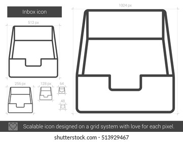 Icono de línea vectorial de la Bandeja de entrada aislado en fondo blanco. Icono de línea de la bandeja de entrada para infografía, sitio web o aplicación. Icono escalable diseñado en un sistema de cuadrícula.