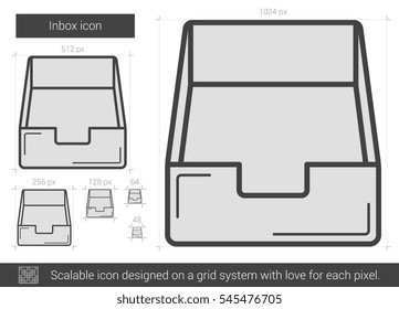 Icono de línea vectorial de la Bandeja de entrada aislado en fondo blanco. Icono de línea de la bandeja de entrada para infografía, sitio web o aplicación. Icono escalable diseñado en un sistema de cuadrícula.