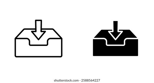 Inbox vectors icons set in filled and strokes on white background