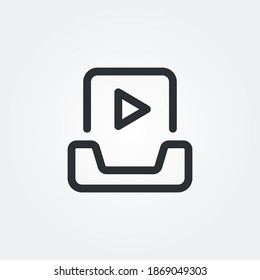 inbox video icon vector isolated with line style and black color, pixel perfect symbol illustration