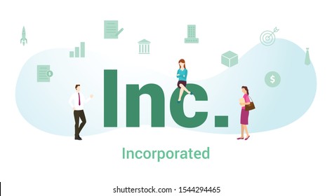 inc incorporated concept with big word or text and team people with modern flat style - vector