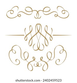 Inc pen calligraphy flourishes set. Vector swirl dividers collection.