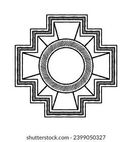 Inca Cross Chakana, Inti Raymi Ecuador, Peru emblematic symbol of an ancestral and cultural celebration of the Andean peoples for the winter solstice. Ethnic folk image. Tribe motif. Tribal.