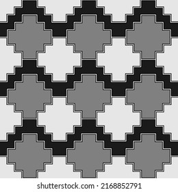 Inca crosses seamless pattern. Ethnic ornament. Folk background. Geometric wallpaper. Grid image. Tribal motif. Ancient mosaic. Digital paper, web design, textile print, abstract. Vector artwork