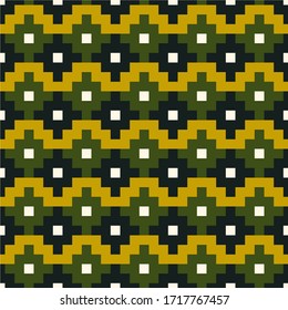 Inca crosses, squares, checks seamless pattern. Ethnic ornament. Folk background. Geometric wallpaper. Tribal motif. Ancient mosaic. Cross, square shapes. Ethnical textile print, abstract. Vector art.