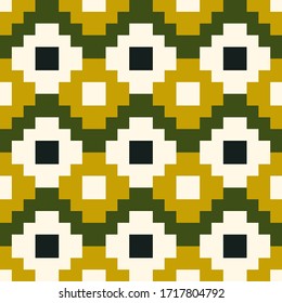 Inca crosses, squares, checks seamless pattern. Folk background. Ethnic ornament. Geometric wallpaper. Tribal motif. Ancient mosaic. Cross, square shapes. Ethnical textile print, abstract. Vector art.