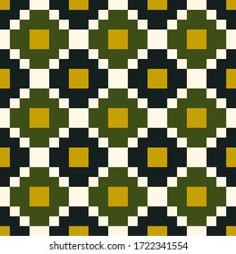 Inca crosses, squares, checks seamless pattern. Ethnic ornament. Folk background. Geometric wallpaper. Tribal motif. Ancient mosaic. Cross, square shapes. Ethnical textile print, abstract. Vector art.