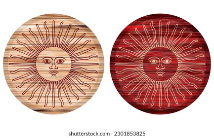 Inca Dun God Vector illustration. Sun Of May Vector Illustration On A Wooden Board svg