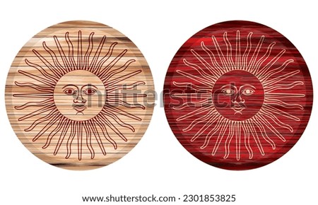 Inca Dun God Vector illustration. Sun Of May Vector Illustration On A Wooden Board