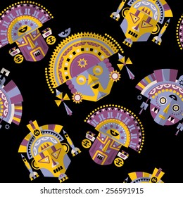Inca masks. Seamless background pattern. Vector illustration