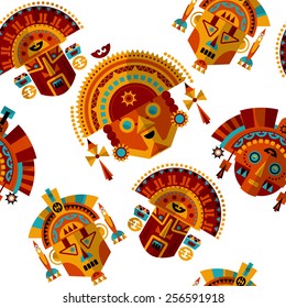 Inca masks. Seamless background pattern. Vector illustration