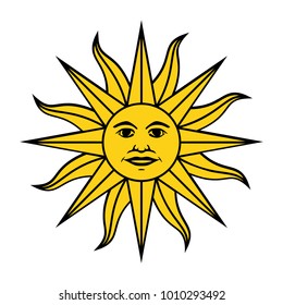 The Inca sun God. Inti sun of may. Uruguayan flag. Isolated on white background. Abstract vector illustration