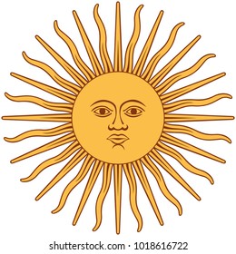 The Inca Sun God. Inti Sun Of May. Argentinian Flag. Isolated On White Background. Abstract Vector Illustration