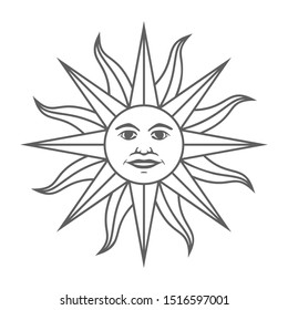 The Inca sun God. Inti sun of may. Uruguayan flag. Isolated on white background. Vector illustration