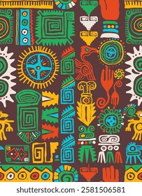 Inca traditional seamless pattern. Seamless pattern made in ethnic style. Aztec colored textile print. Perfect for site backgrounds, wrapping paper, fabric design. Unique geometric vector illustration