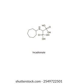 Inkadronat flaches Skelett molekulare Struktur Bisphosphonat Medikament zur Behandlung von Osteoporose verwendet. Wissenschaftliches Vektorgrafik.