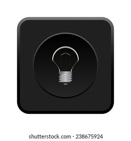 incandescent bulb black square plastic button, vector, EPS 10