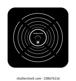 incandescent bulb  on a black background with white circles, vector, EPS 10