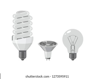 Incandescent, cfl and led types of light bulbs. Flat vector design, isolated on white background
	
