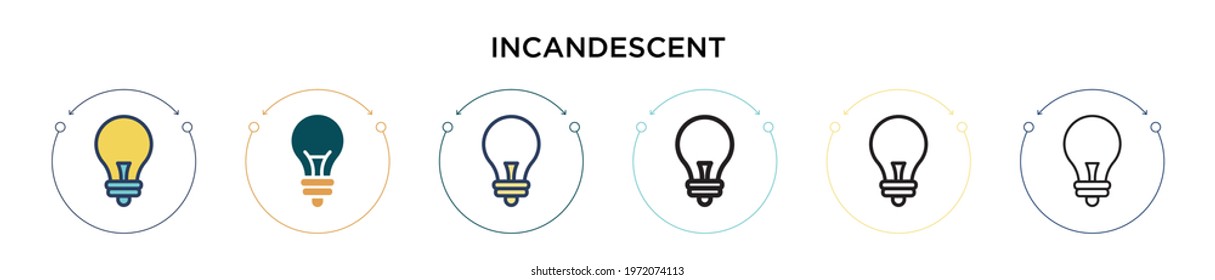 Incandescent icon in filled, thin line, outline and stroke style. Vector illustration of two colored and black incandescent vector icons designs can be used for mobile, ui, web