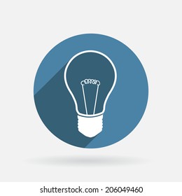 incandescent lamp. light bulb. Circle blue icon with shadow