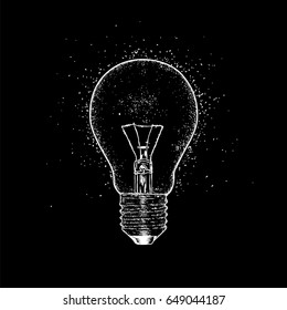 Incandescent lamp. Vector illustration in sketch style. Postcard or poster, print on clothes. Idea.
