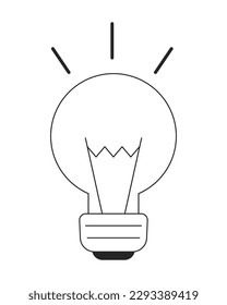 Bombilla incandescente de línea plana objeto vector blanco negro. Equipo de bombilla de trabajo. Icono de estilo de caricatura editable. Ilustración simple aislada de puntos de contorno para diseño gráfico web y animación