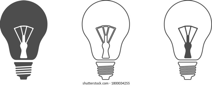 Incandescent light bulb icon set. LIB lamp. Flat style. Vector illustration.