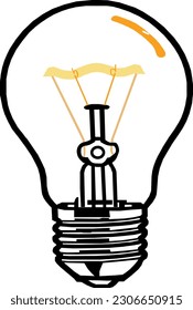 Incandescent light bulb pictogram vector illustration. Black and white image of light bulb icon.
