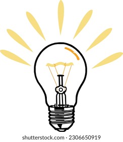 Ilustración vectorial de la bombilla incandescente. Imagen en blanco y negro del icono de la bombilla.