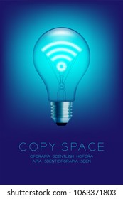 Interruptor de la bombilla incandescente en el símbolo Wifi establecido, ilustración de diseño de conexión a Internet iluminado aisladamente en fondo degradado azul