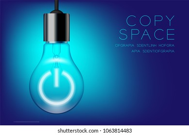 Incandescent light bulb switch on set Power button symbol, System connect concept design illustration isolated glow in blue gradient background