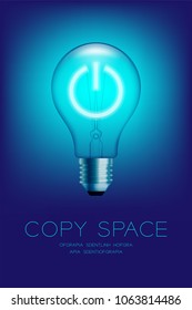 Incandescent light bulb switch on set Power button symbol, System connect concept design illustration isolated glow in blue gradient background