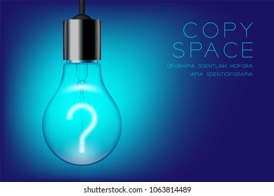 Incandescent light bulb switch on set Question mark symbol concept design illustration isolated glow in blue gradient background