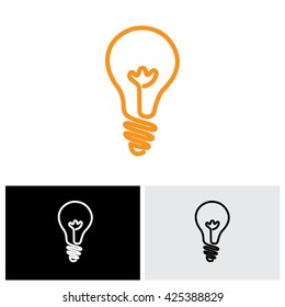 incandescent simple black line light bulb vector icon symbol graphic. The illustration can also represent an idea or solution or human creativity and inventiveness