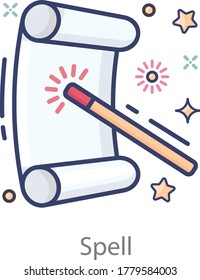 An incantation or magic spell icon, folded paper with magic wand 