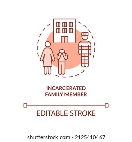 Incarcerated Family Member Terracotta Concept Icon. Traumatic Childhood Experience Abstract Idea Thin Line Illustration. Isolated Outline Drawing. Editable Stroke. Arial, Myriad Pro-Bold Fonts Used