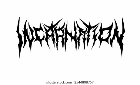 Incarnation" is a bold, jagged vector typography design with sharp, thorn-like edges in a dark, metal-inspired style. The intense and aggressive look suits heavy metal, horror themes, extreme brand's 