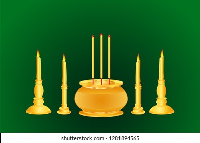 incense candle base thai india chinese gold color vector illustration eps10