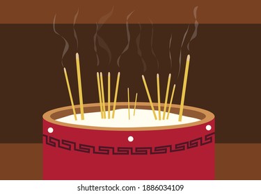 Incense candle used for religious ceremony, meditation or traditional medicine. Editable Clip Art.