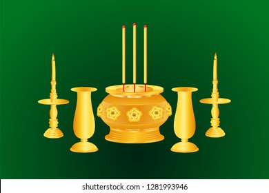 incense candle vase base thai india chinese gold color vector illustration eps10
