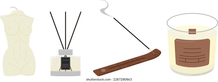 Incense, candles and scented sticks, vector illustration