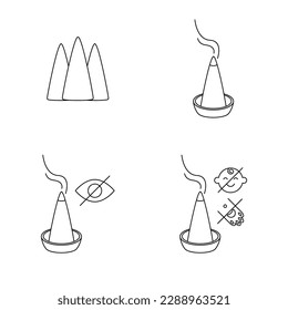 Incense cones icons set, vector editable stroke