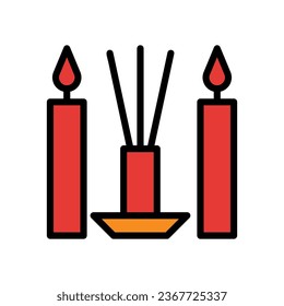 Incense icon colored outline red orange colour chinese new year vector element and symbol perfect.