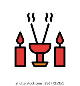 Incense icon colored outline red orange colour chinese new year vector element and symbol perfect.