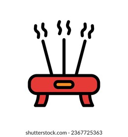 Incense icon colored outline red orange colour chinese new year vector element and symbol perfect.