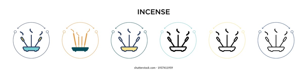 Incense icon in filled, thin line, outline and stroke style. Vector illustration of two colored and black incense vector icons designs can be used for mobile, ui, web